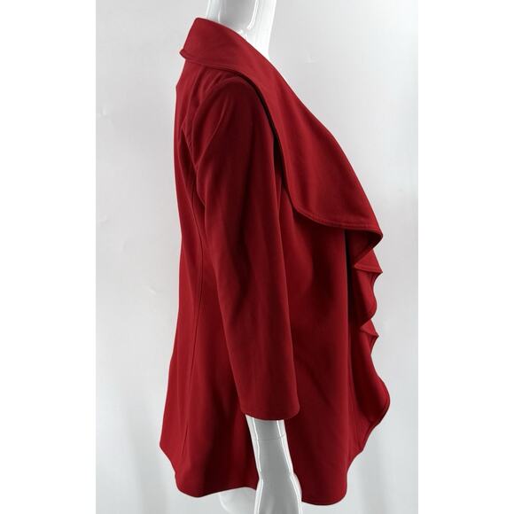 Calvin Klein Blazer Career Suit Jacket Womens Size 4 Red Ruffle Open Front - Picture 2 of 6